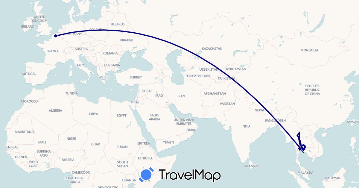 TravelMap itinerary: driving in France, Thailand (Asia, Europe)